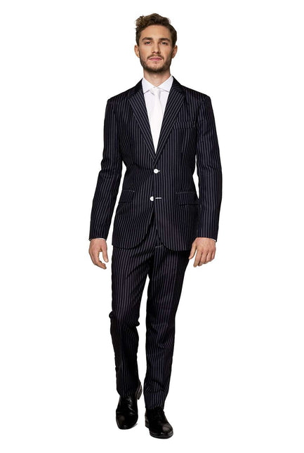 Traje negro de raya diplomática para hombre <tc>Suitmeister</tc>
