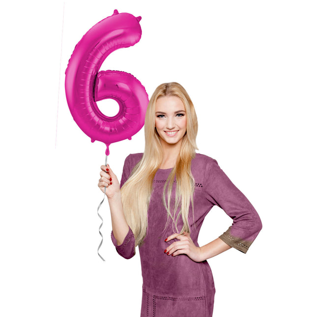 Globo Foil Figura 6 Fucsia Metalizado XL 86cm vacío