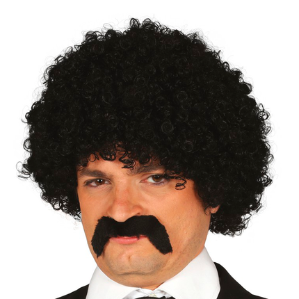 Peluca Negra Bigote Rizado