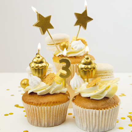 Velas 3 Años Cupcake Oro 17,5cm
