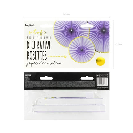 Abanicos de Papel Oro Lila Set 23-40cm 3 piezas