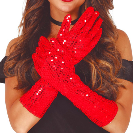 Guantes Rojos Lentejuelas 39cm