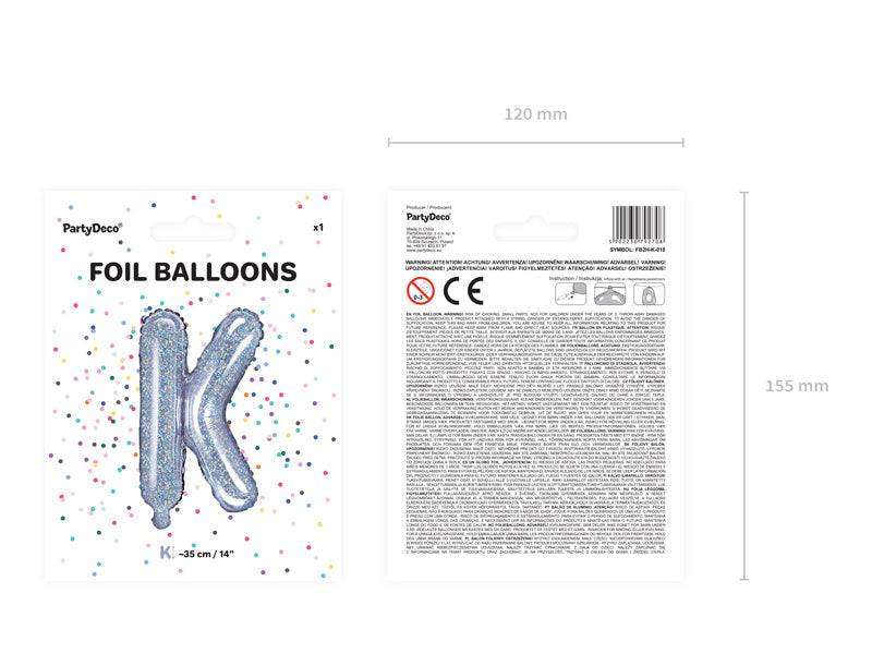 Globo Letra K Holográfico Vacío 35cm