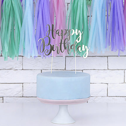 Adorno para tarta Feliz Cumpleaños Plata 22,5cm