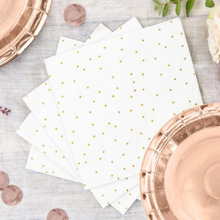 Servilletas Blancas con Puntos Dorados 33cm 20pcs