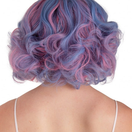 Peluca Arlene Corta Con Rizos Azul Pastel Y Rosa