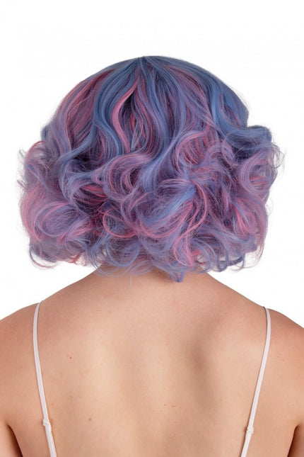 Peluca Arlene Corta Con Rizos Azul Pastel Y Rosa