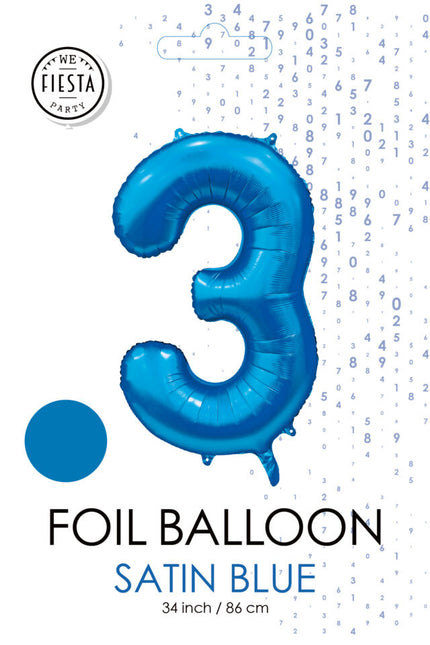 Globo Figura Azul 3 Años Brillo 86cm
