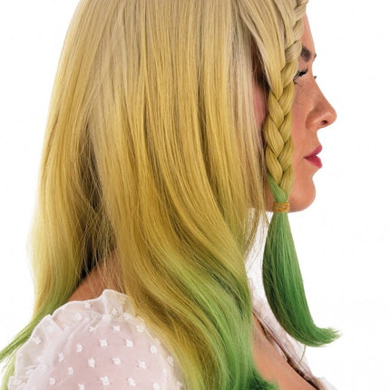 Peluca Larga Con Trenzas Y Rizos Rubia Y Verde