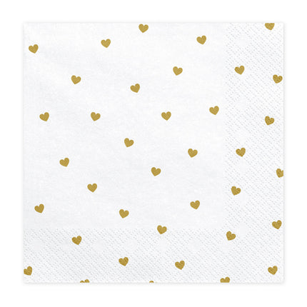 Servilletas Blancas Corazones Dorados 33cm 20pcs