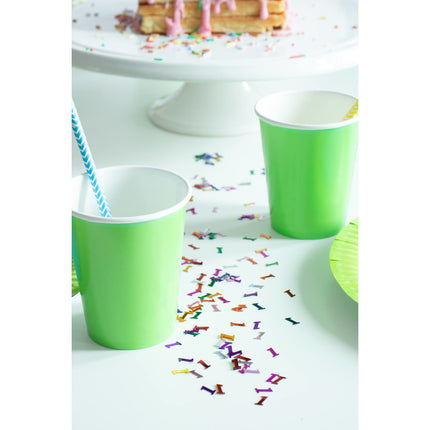 Vasos de cartón verde lima 350ml 8uds.