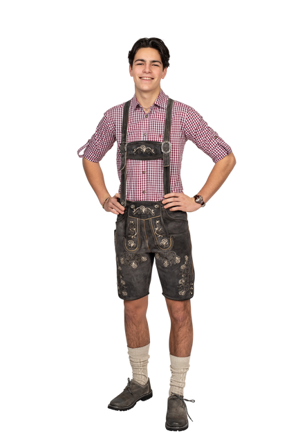 Leatherhose Marrón Gris Hombre Corto Antique