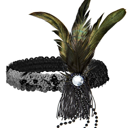 Diadema Negra Lentejuelas Con Plumas