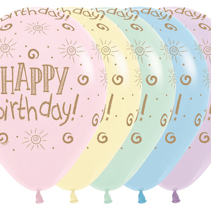 Globos Feliz Cumpleaños Sol Pastel Mate Mix 30cm 25pcs