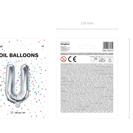 Globo Letra U Plata Vacío 35cm
