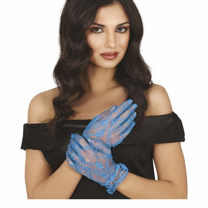 Guantes Azul Claro Encaje 22cm