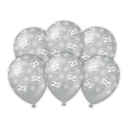 Globos 25 Años Plata 30cm 6pcs