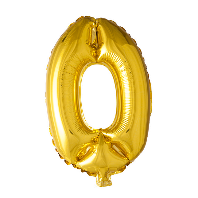 Globo Foil Figura 0 Oro 41cm con Pajita
