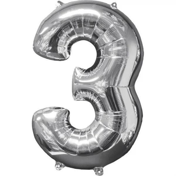 Globo Foil Figura 3 Plata 86cm vacío