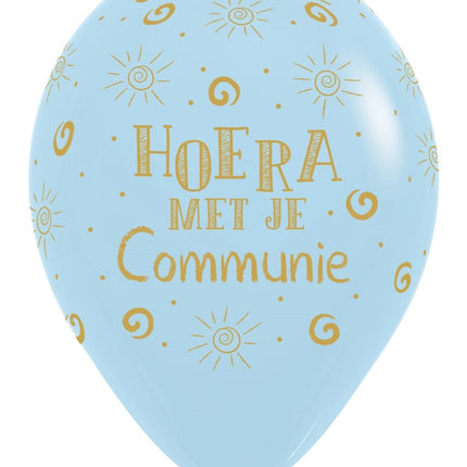 Globos Hurra Con Tu Comunión Azul Mate Pastel 30cm 25pcs