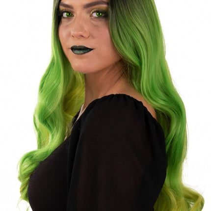 Peluca Selena Larga Con Rizos Verde