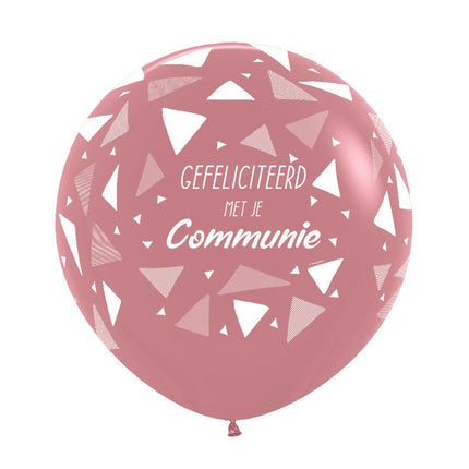 Globos Felicidades por tu Comunión Triángulos Palo de Rosa 61cm 3pcs