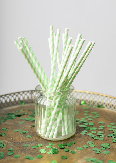 Pajitas de Papel Verde Claro Rayas 19.7cm 20pcs