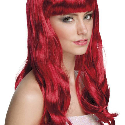 Peluca Pelo Largo Rojo Rubí