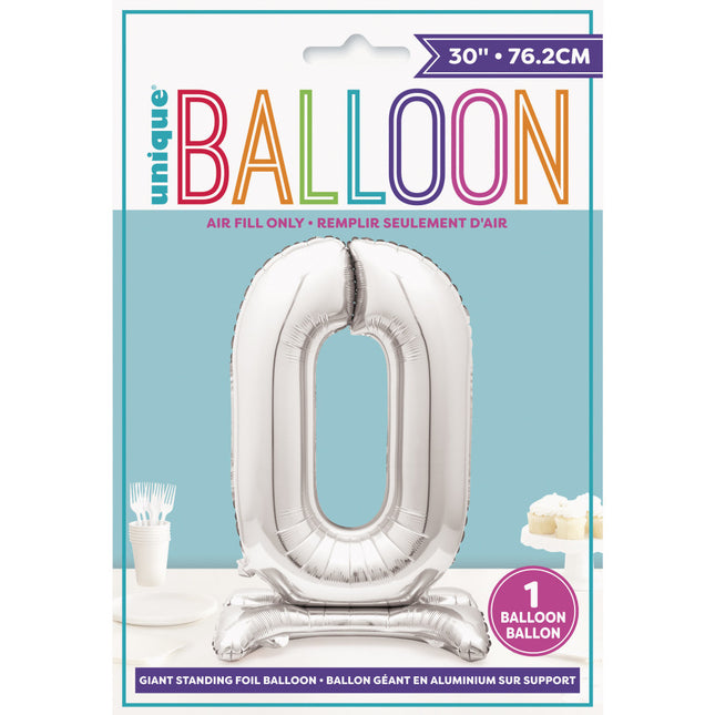 Globo Foil Figura 0 Plata Estándar 76cm