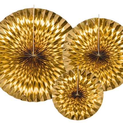 Abanicos de Papel Set Oro 23-40cm 3 piezas