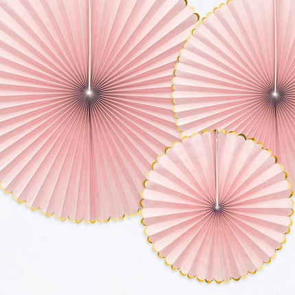 Abanicos de Papel Rosa Claro Dorado Set 23-40cm 3 piezas