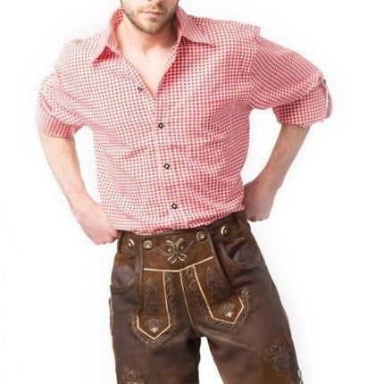 Leatherhose Corto Marrón Oscuro Cosido y Tirantes