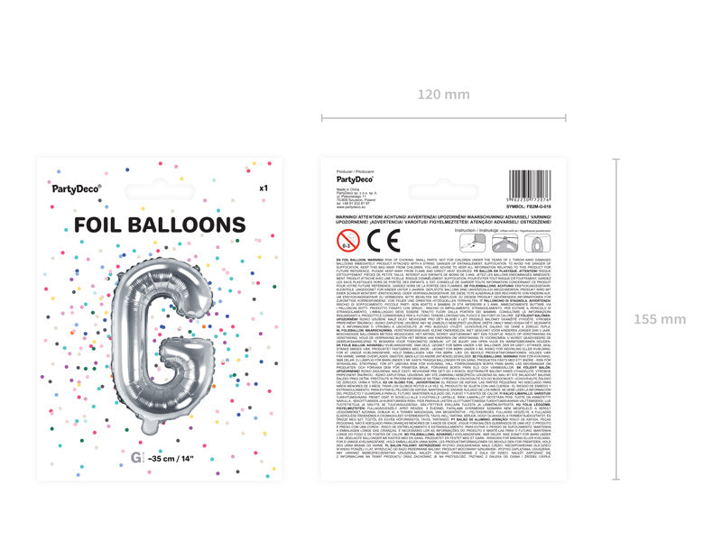Globo Letra G Plata Vacío 35cm