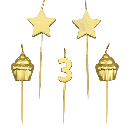 Velas 3 Años Cupcake Oro 17,5cm