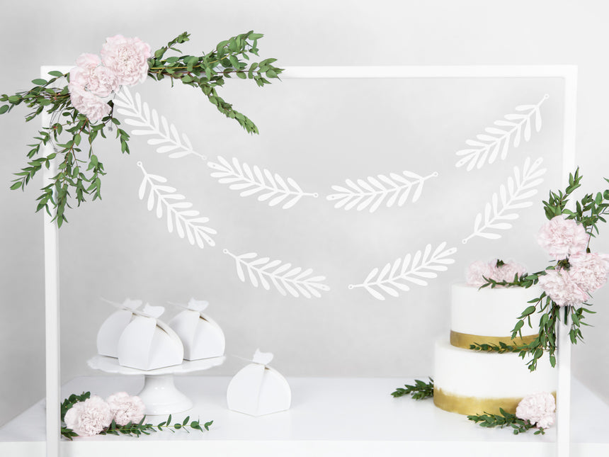Decoración Colgante Hojas Blanco 1,8m