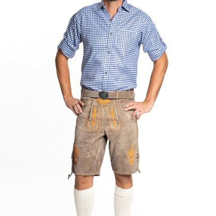 Lederhose Piel Corta Sombra Naranja y Cinturón