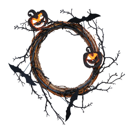 Corona de Halloween Calabazas y Murciélagos 30cm