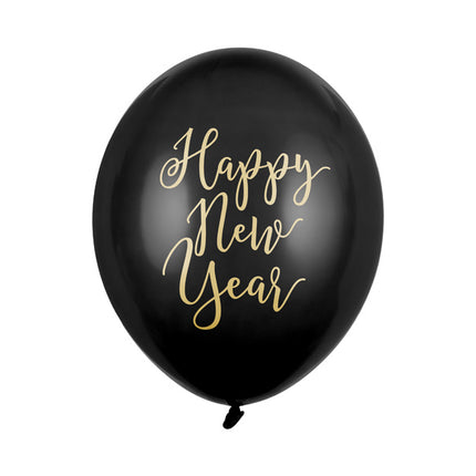 Globos Negros Feliz Año Nuevo 30cm 6pcs