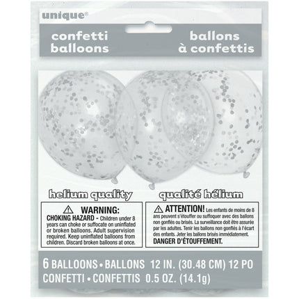 Globos Confeti Plata 30cm 6pcs