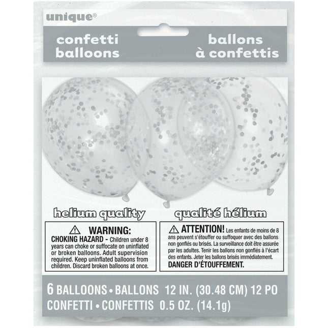 Globos Confeti Plata 30cm 6pcs