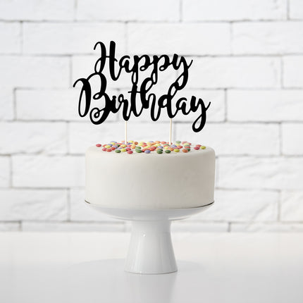 Adorno para tarta Feliz Cumpleaños Negro 22,5cm