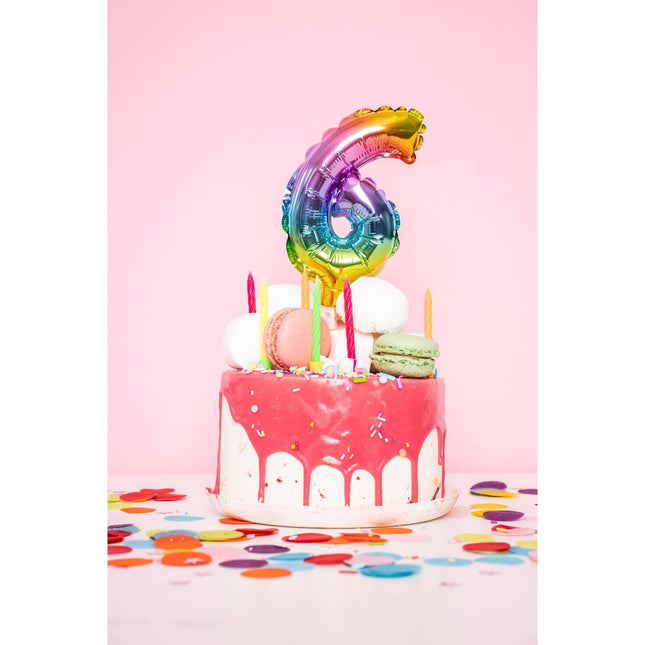 Globo de Foil Figura 3 Arco Iris 13cm con Palo