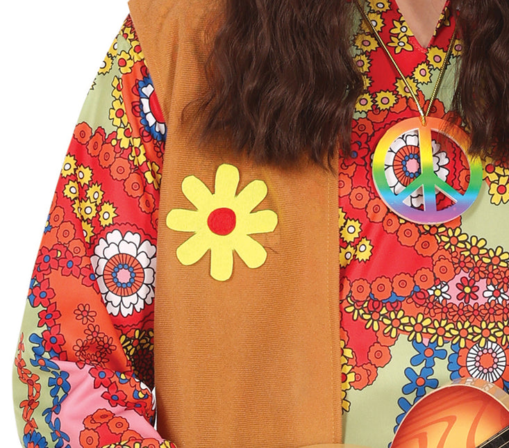 Disfraz Hippie 60S Color Hombre Con Chaleco Marrón