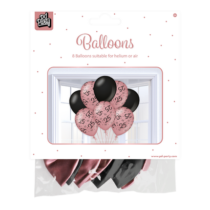 Globos 25 Años Rosa Negra 30cm 8pcs