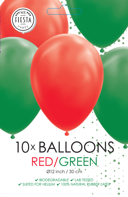 Globos Rojo Verde 30cm 10pcs