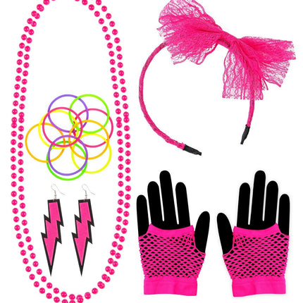 Juego de accesorios Neón 80S Rosa 5 piezas