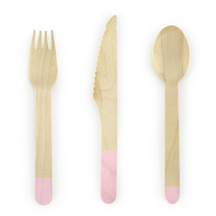 Cubiertos de madera rosa claro 16cm 18 piezas
