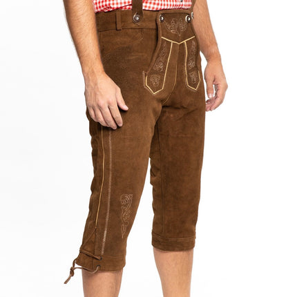 Lederhose Cuero Largo Marrón Oscuro y Tirantes
