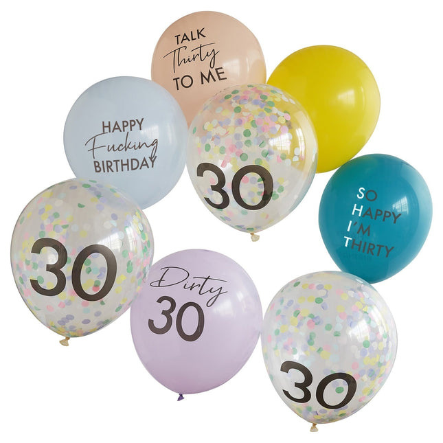 Set Globos de Colores 30 Años 30cm 8pcs