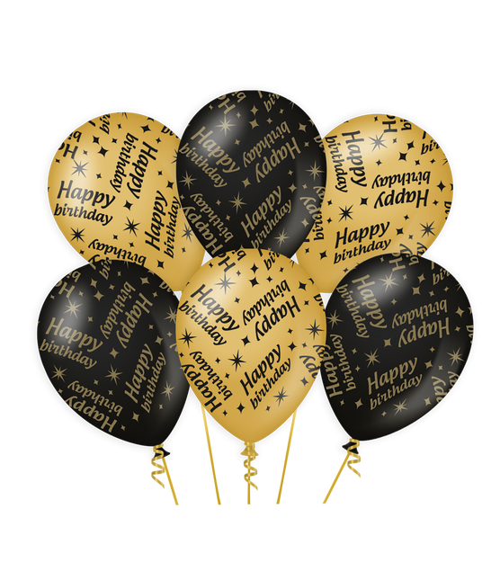 Globos Feliz Cumpleaños Oro Negro 30cm 6pcs